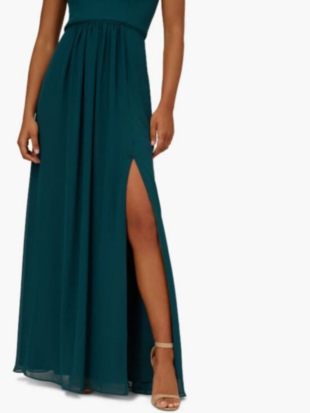 Adrianna Papell Teal One Shoulder Crepe Chiffon Gown (size 6) - Picture 4 of 14